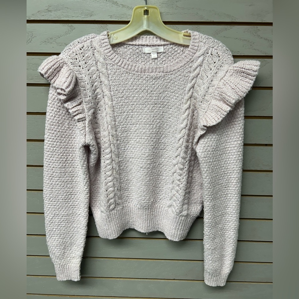 LC Lauren Conrad Light Pink with Gold Speckles Ruffled Sweater
